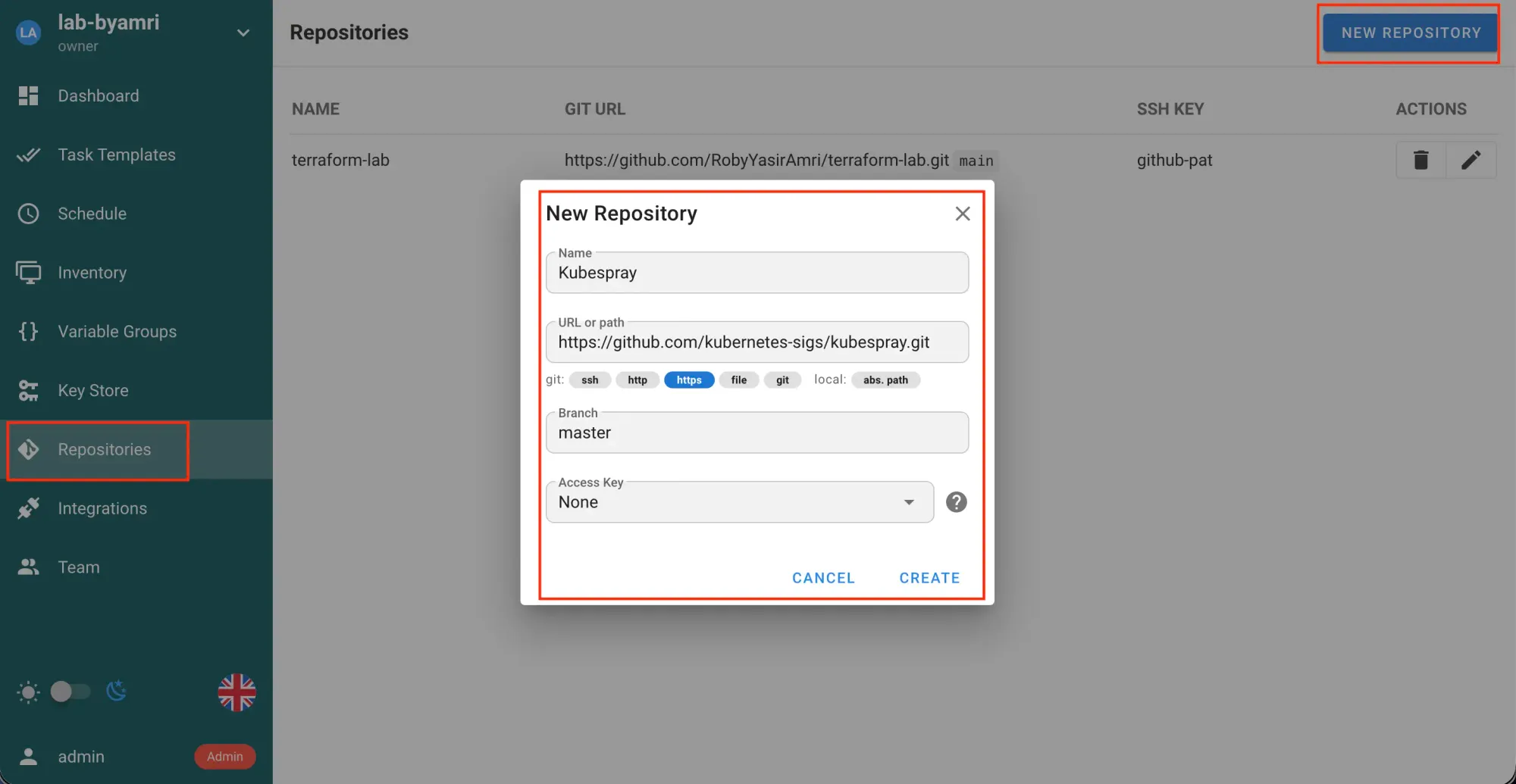 byamri.com - Create Repository