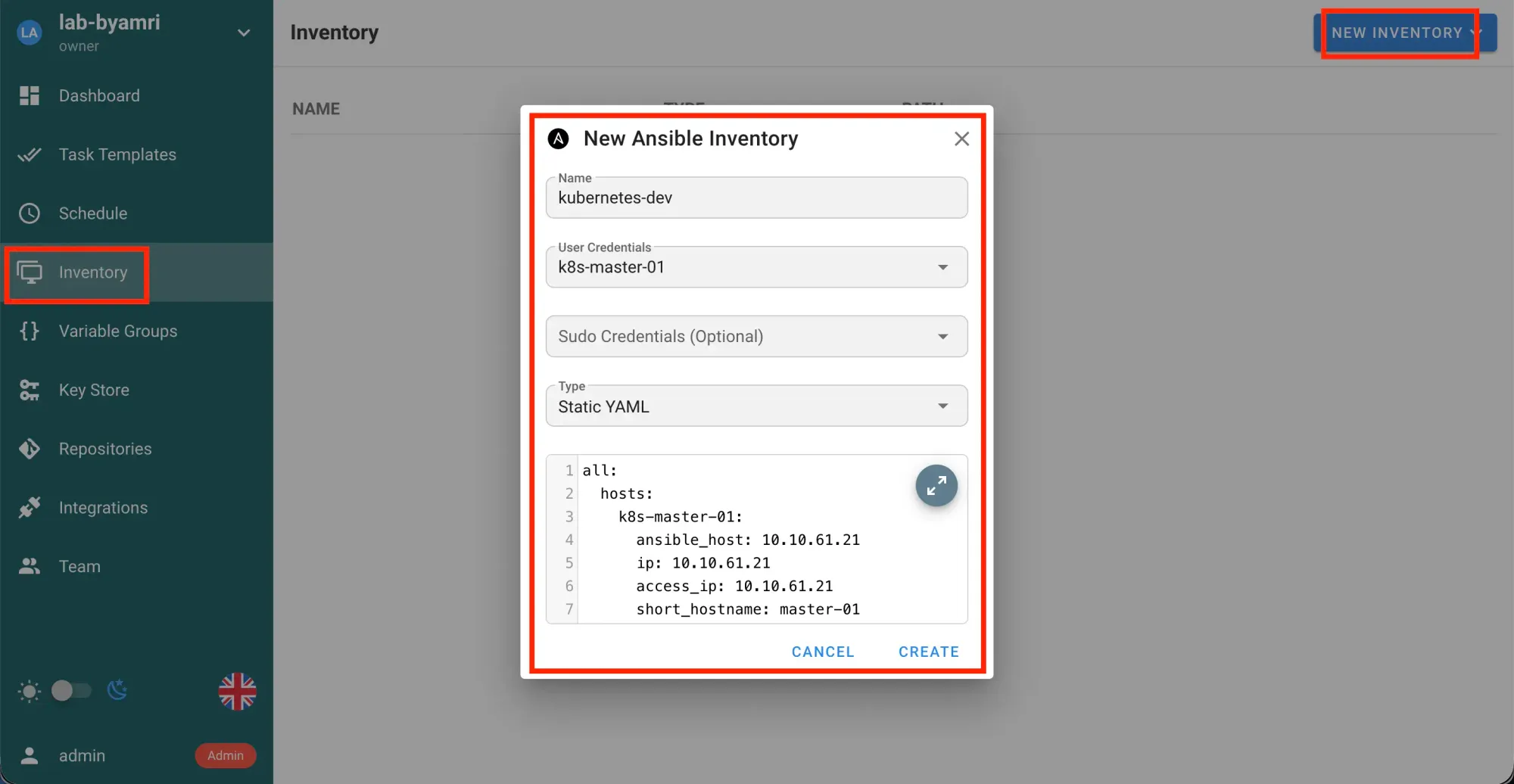 byamri.com - Create Inventory
